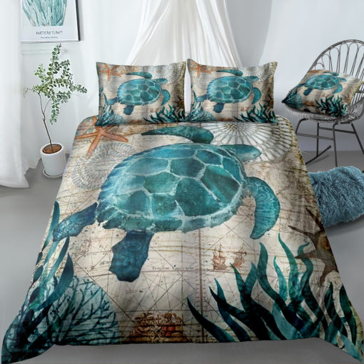 Trang0306128 THE SEA TURTLE AND STARFISH PAINTING 3D PRINTED SHOWER CURTAIN GIFT HOME DECORATION